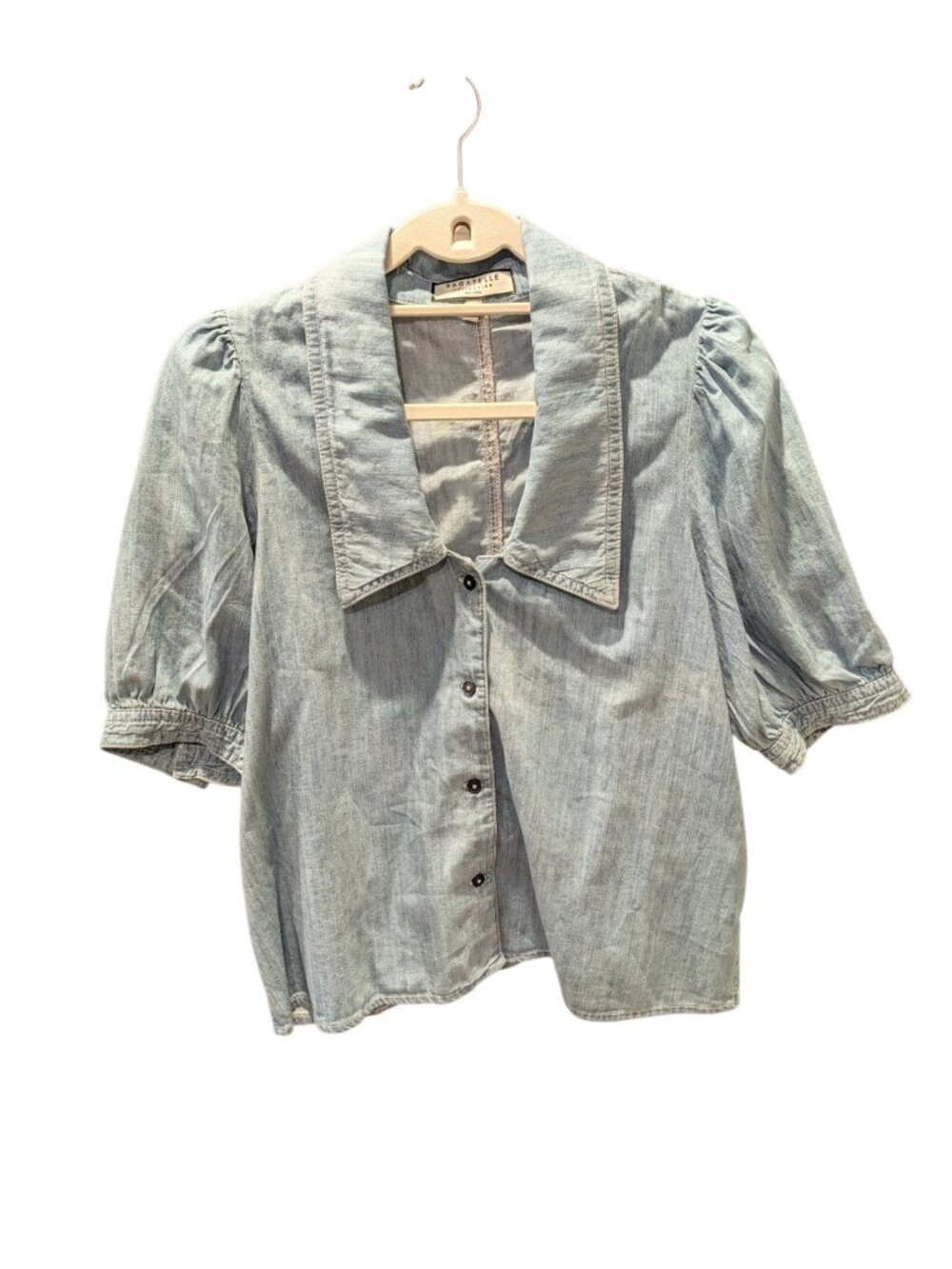 Bagatelle  Button Front Top Light Blue Denim Puff-Sleeve Sz M